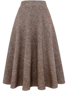 Dark Khaki X-Large A-Line Flared Wool Skirt for Women - Warm Winter Fashion